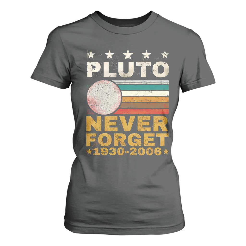 Never Forget Pluto T Shirt For Women Retro Style Funny Space Science 1930-2006 TS10 Dark Heather Print Your Wear