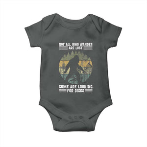 Funny Bigfoot Disc Golf Baby Onesie Not All Who Wander Are Lost Sasquatch Lovers TS10 Dark Heather Print Your Wear