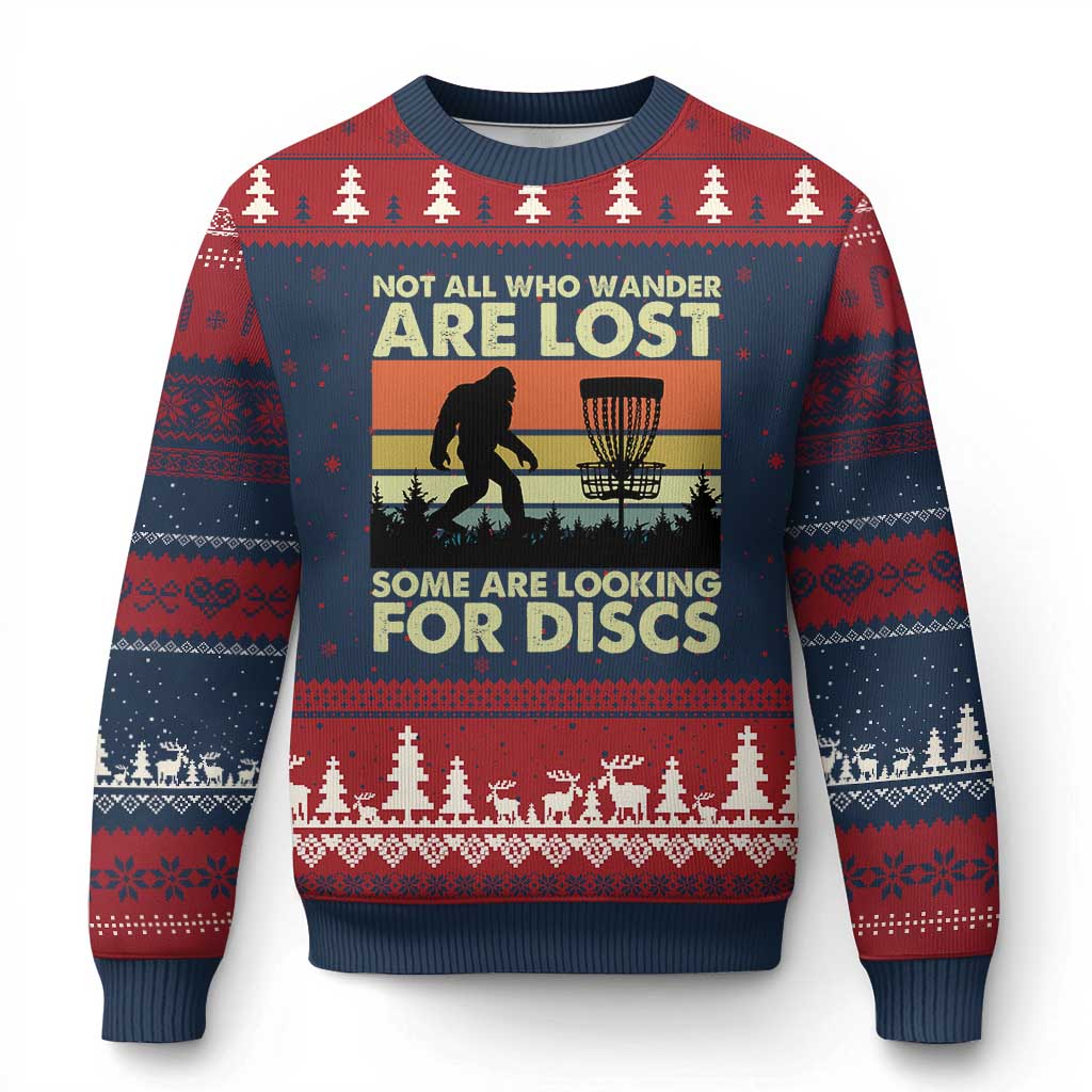 Funny Disc Golf Bigfoot Ugly Christmas Sweater Vintage Sasquatch Sports Golfer Dad Frisbee - Print Your Wear
