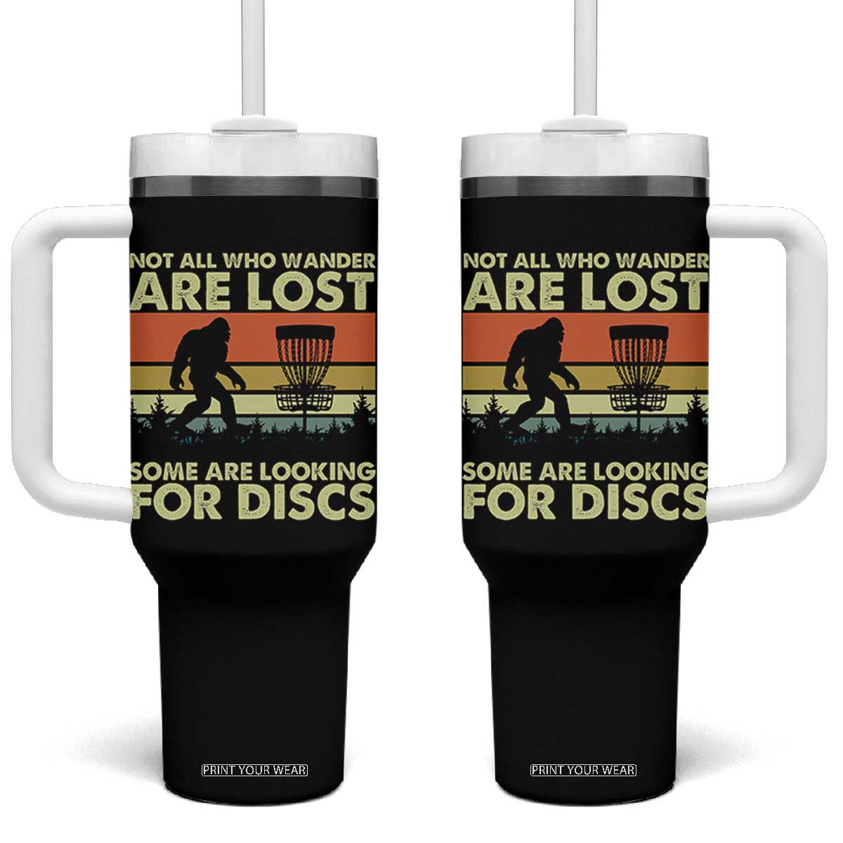 Funny Disc Golf Bigfoot Tumbler With Handle Vintage Sasquatch Sports Golfer Dad Frisbee TS10 One Size: 40 oz Black Print Your Wear