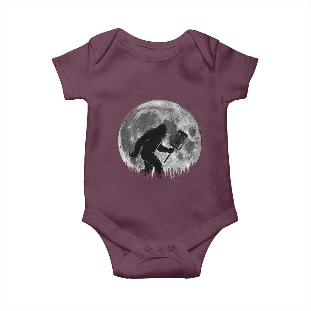 Disc Golf Bigfoot Baby Onesie Funny Cool Full Moon & Trees Sasquatch TS10 Maroon Print Your Wear