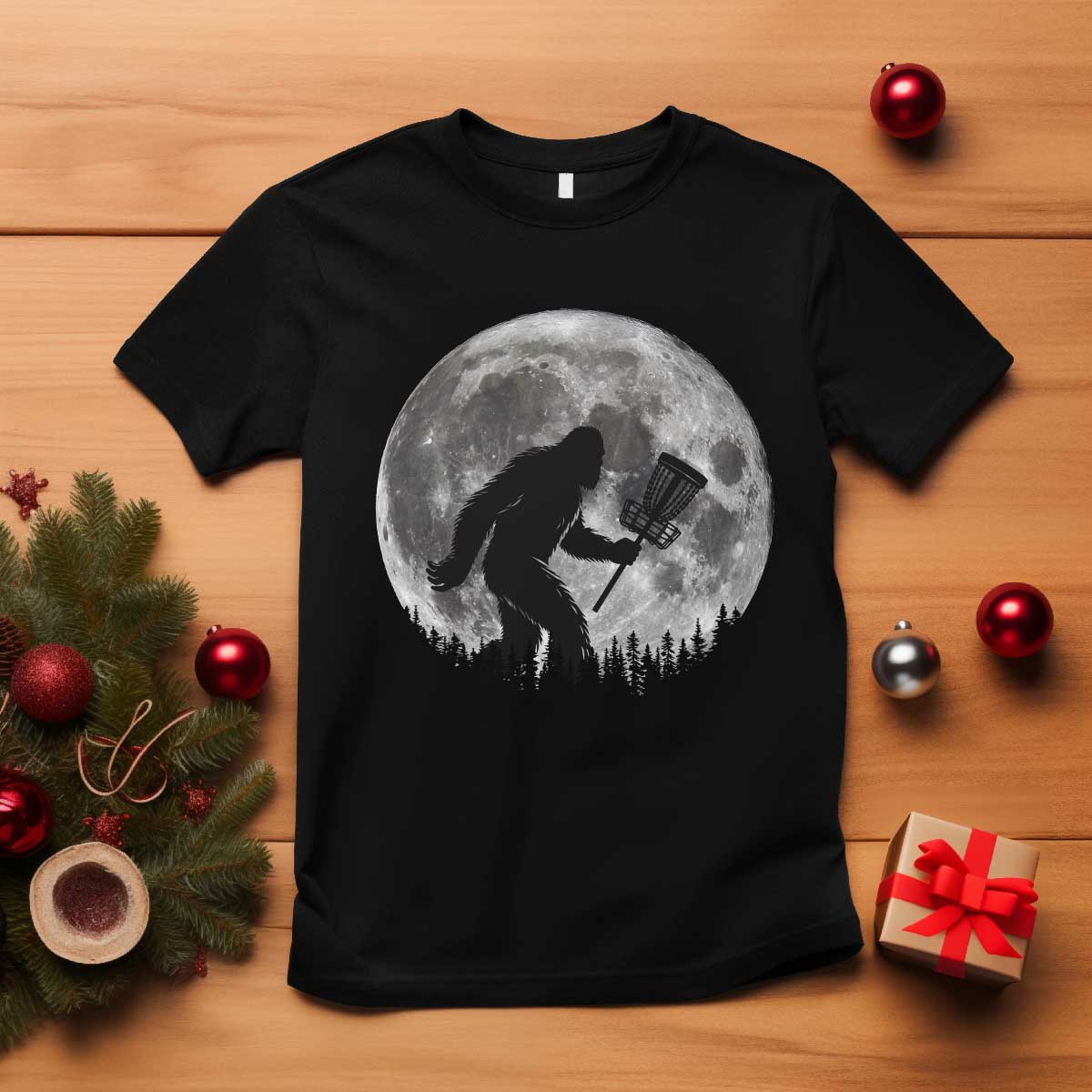 Disc Golf Bigfoot T Shirt Funny Cool Full Moon & Trees Sasquatch TS10 Black Print Your Wear