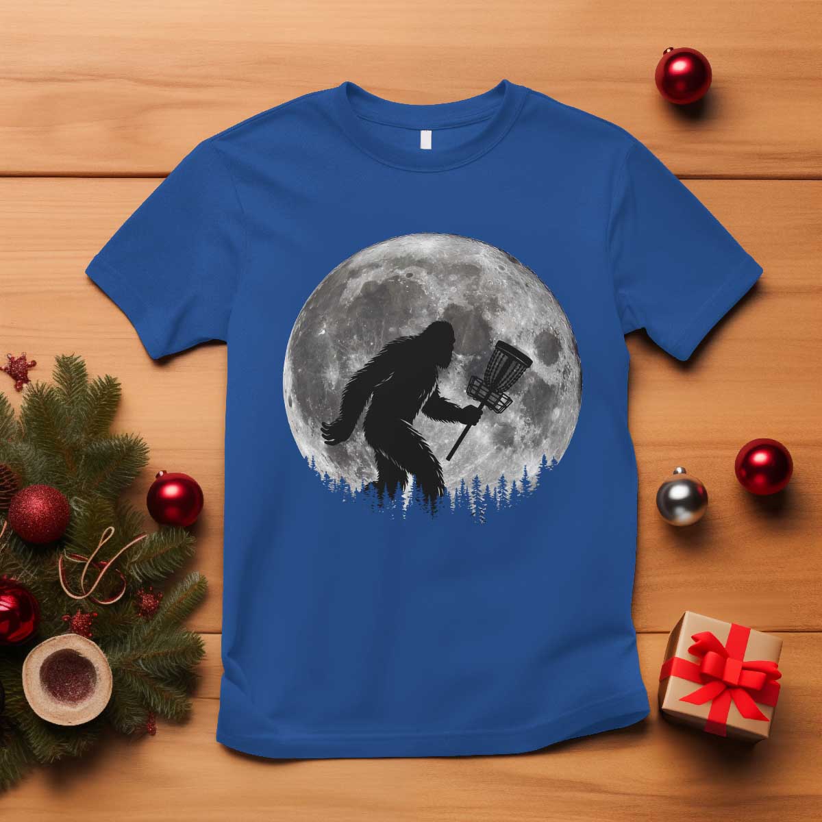 Disc Golf Bigfoot T Shirt Funny Cool Full Moon & Trees Sasquatch TS10 Royal Blue Print Your Wear