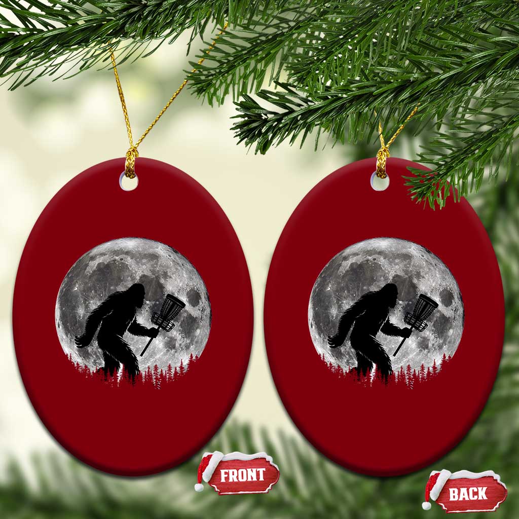 Disc Golf Bigfoot Ceramic Ornament Funny Cool Full Moon & Trees Sasquatch - Print Your Wear