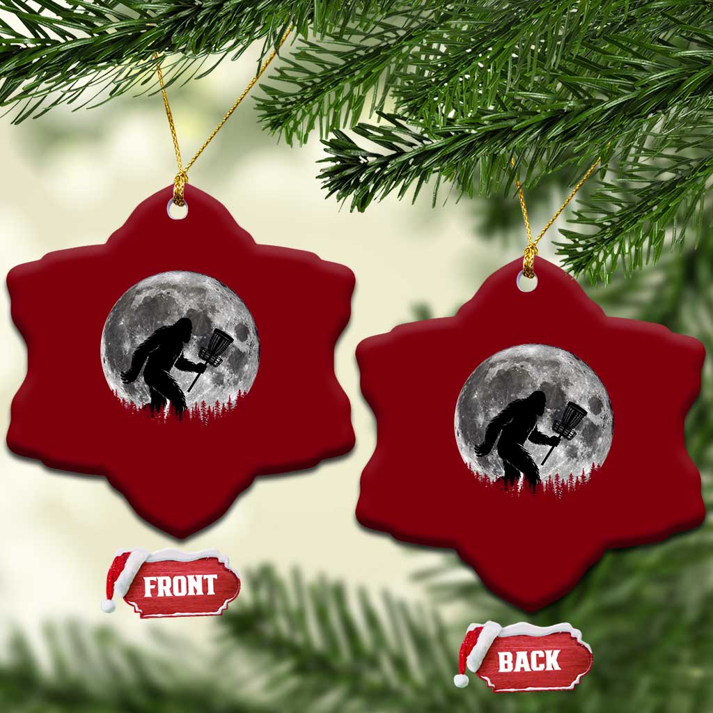Disc Golf Bigfoot Ceramic Ornament Funny Cool Full Moon & Trees Sasquatch - Print Your Wear