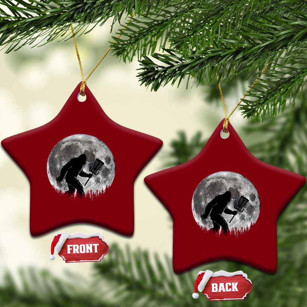 Disc Golf Bigfoot Ceramic Ornament Funny Cool Full Moon & Trees Sasquatch - Print Your Wear