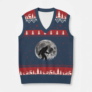 Disc Golf Bigfoot V-Neck Knit Sweater Vest Funny Cool Full Moon & Trees Sasquatch TS10 Navy Red Print Your Wear