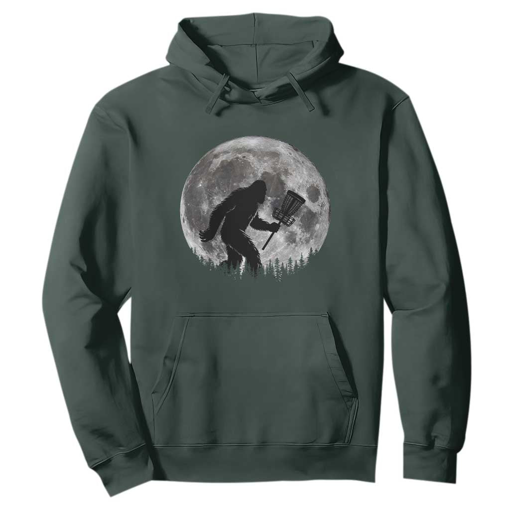 Disc Golf Bigfoot Hoodie Funny Cool Full Moon & Trees Sasquatch TS10 Dark Forest Green Print Your Wear