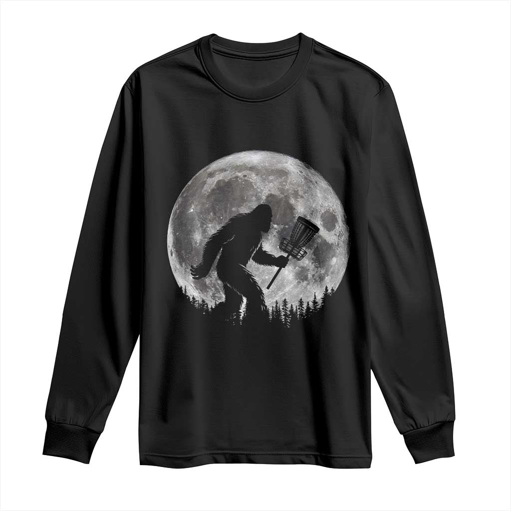 Disc Golf Bigfoot Long Sleeve Shirt Funny Cool Full Moon & Trees Sasquatch TS10 Black Print Your Wear