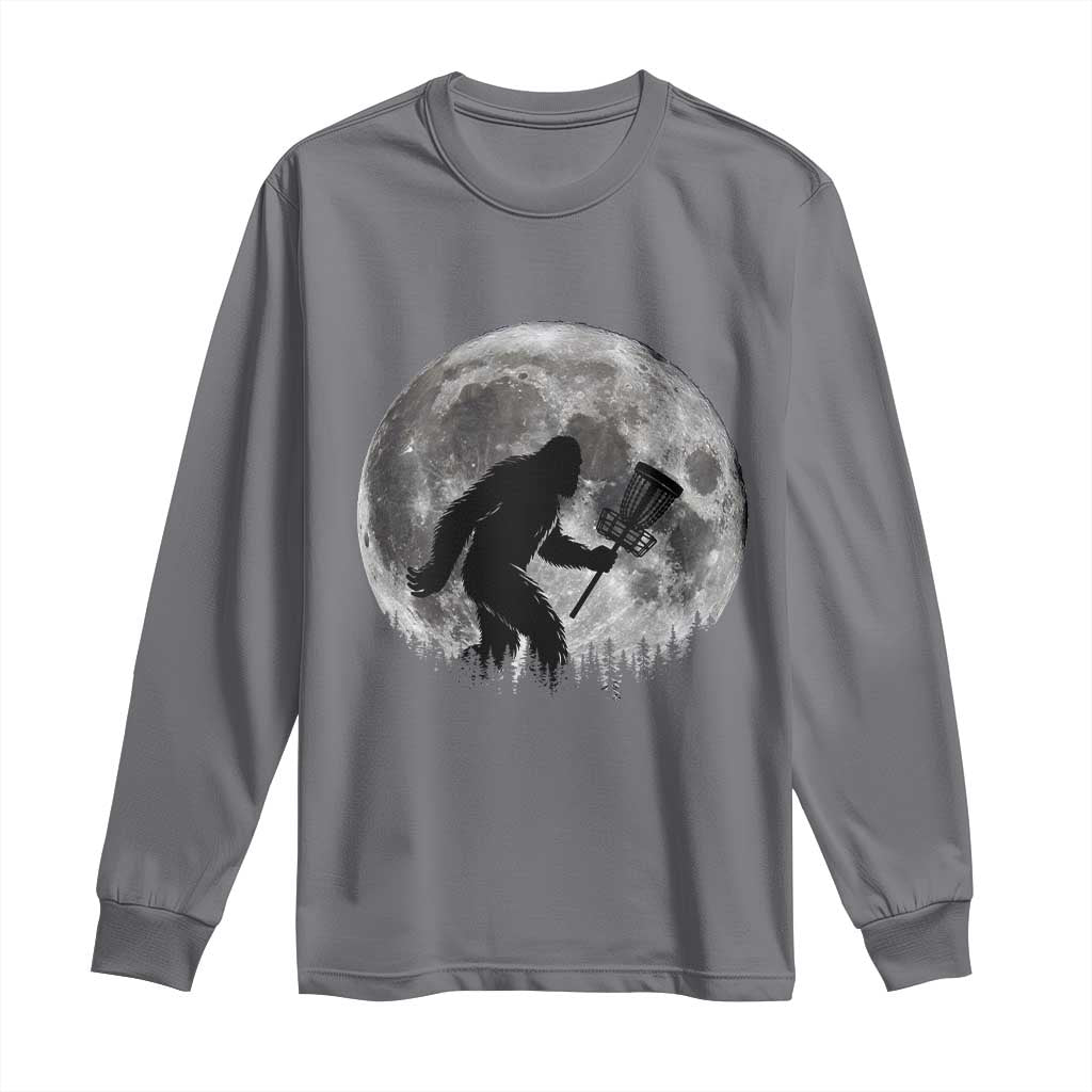 Disc Golf Bigfoot Long Sleeve Shirt Funny Cool Full Moon & Trees Sasquatch TS10 Charcoal Print Your Wear