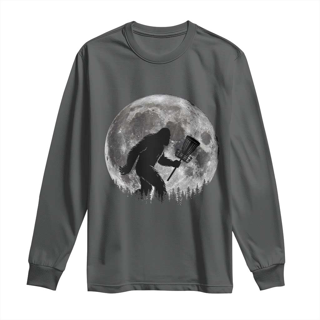 Disc Golf Bigfoot Long Sleeve Shirt Funny Cool Full Moon & Trees Sasquatch TS10 Dark Heather Print Your Wear