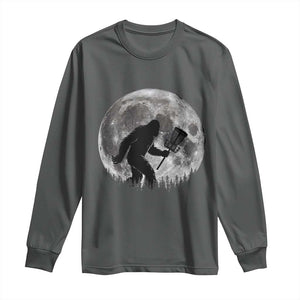 Disc Golf Bigfoot Long Sleeve Shirt Funny Cool Full Moon & Trees Sasquatch TS10 Dark Heather Print Your Wear