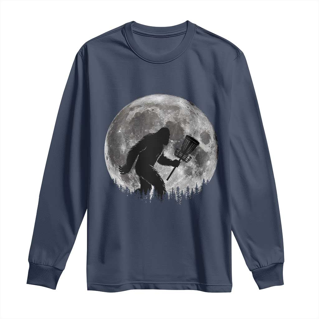 Disc Golf Bigfoot Long Sleeve Shirt Funny Cool Full Moon & Trees Sasquatch TS10 Navy Print Your Wear