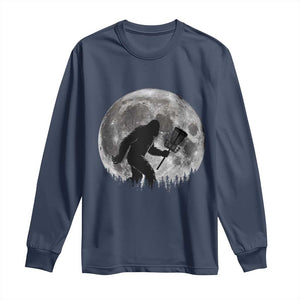 Disc Golf Bigfoot Long Sleeve Shirt Funny Cool Full Moon & Trees Sasquatch TS10 Navy Print Your Wear