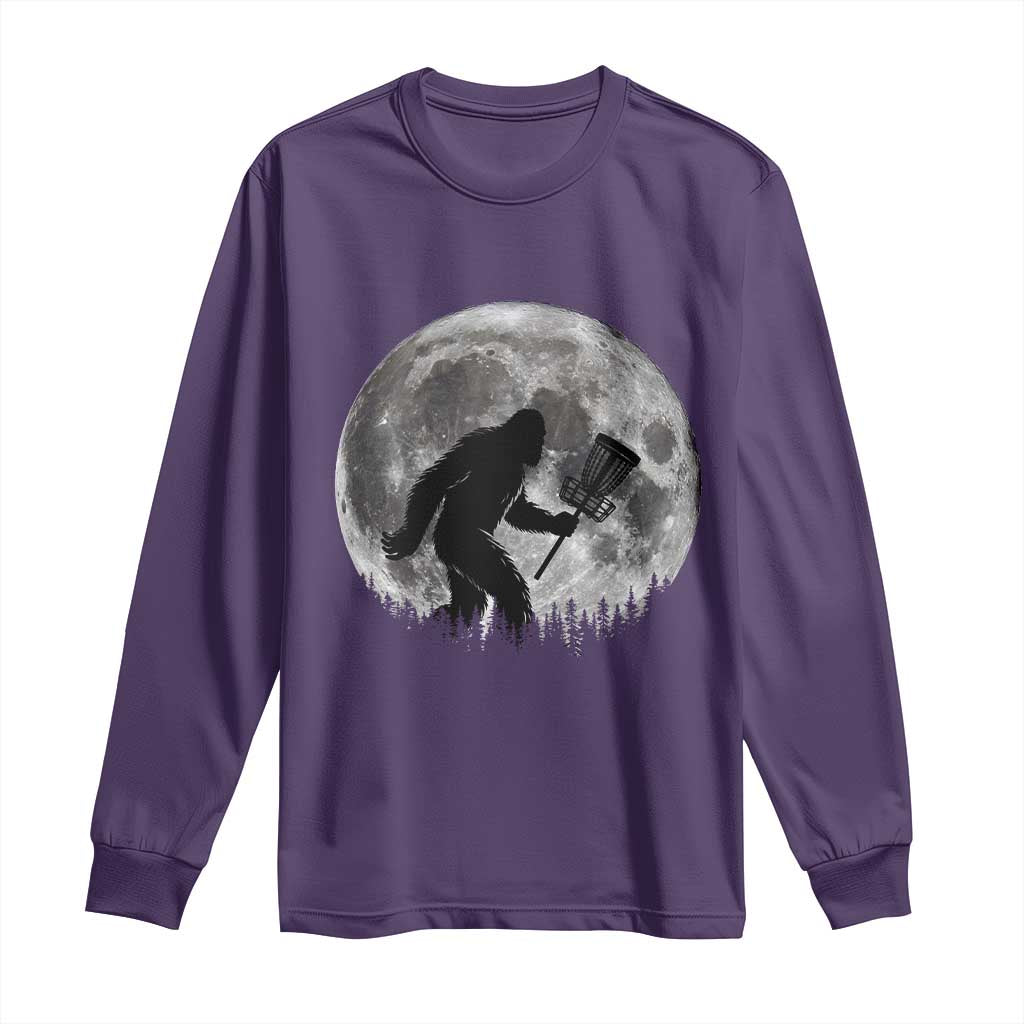 Disc Golf Bigfoot Long Sleeve Shirt Funny Cool Full Moon & Trees Sasquatch TS10 Purple Print Your Wear