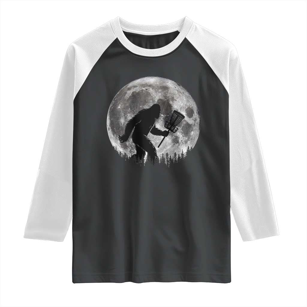 Disc Golf Bigfoot Raglan Shirt Funny Cool Full Moon & Trees Sasquatch TS10 Black White Print Your Wear