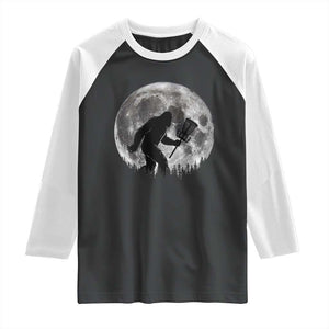Disc Golf Bigfoot Raglan Shirt Funny Cool Full Moon & Trees Sasquatch TS10 Black White Print Your Wear
