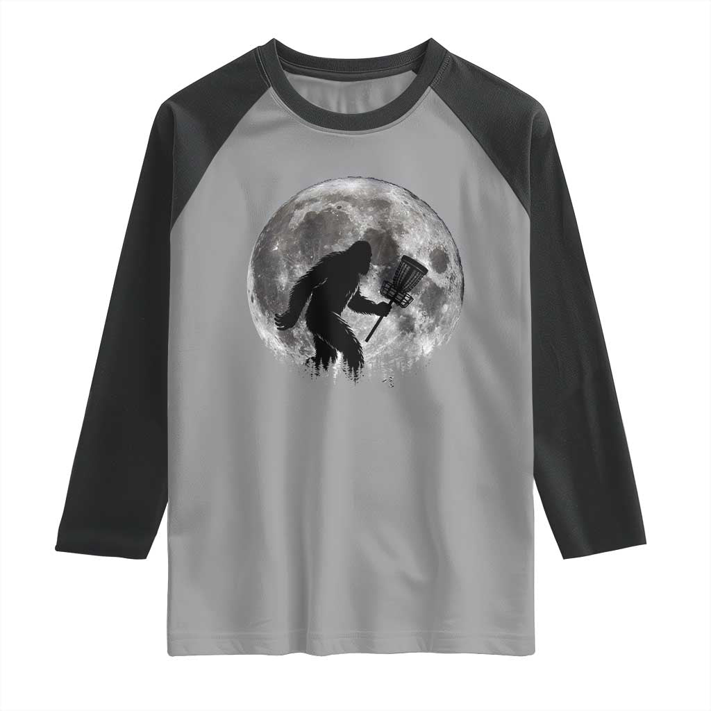 Disc Golf Bigfoot Raglan Shirt Funny Cool Full Moon & Trees Sasquatch TS10 Sport Gray Black Print Your Wear
