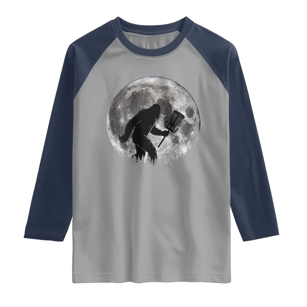 Disc Golf Bigfoot Raglan Shirt Funny Cool Full Moon & Trees Sasquatch TS10 Sport Gray Navy Print Your Wear