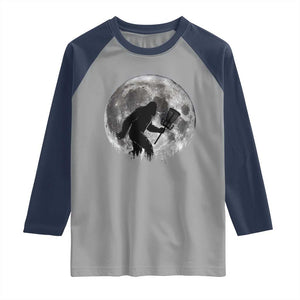 Disc Golf Bigfoot Raglan Shirt Funny Cool Full Moon & Trees Sasquatch TS10 Sport Gray Navy Print Your Wear