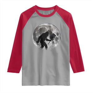 Disc Golf Bigfoot Raglan Shirt Funny Cool Full Moon & Trees Sasquatch TS10 Sport Gray Red Print Your Wear