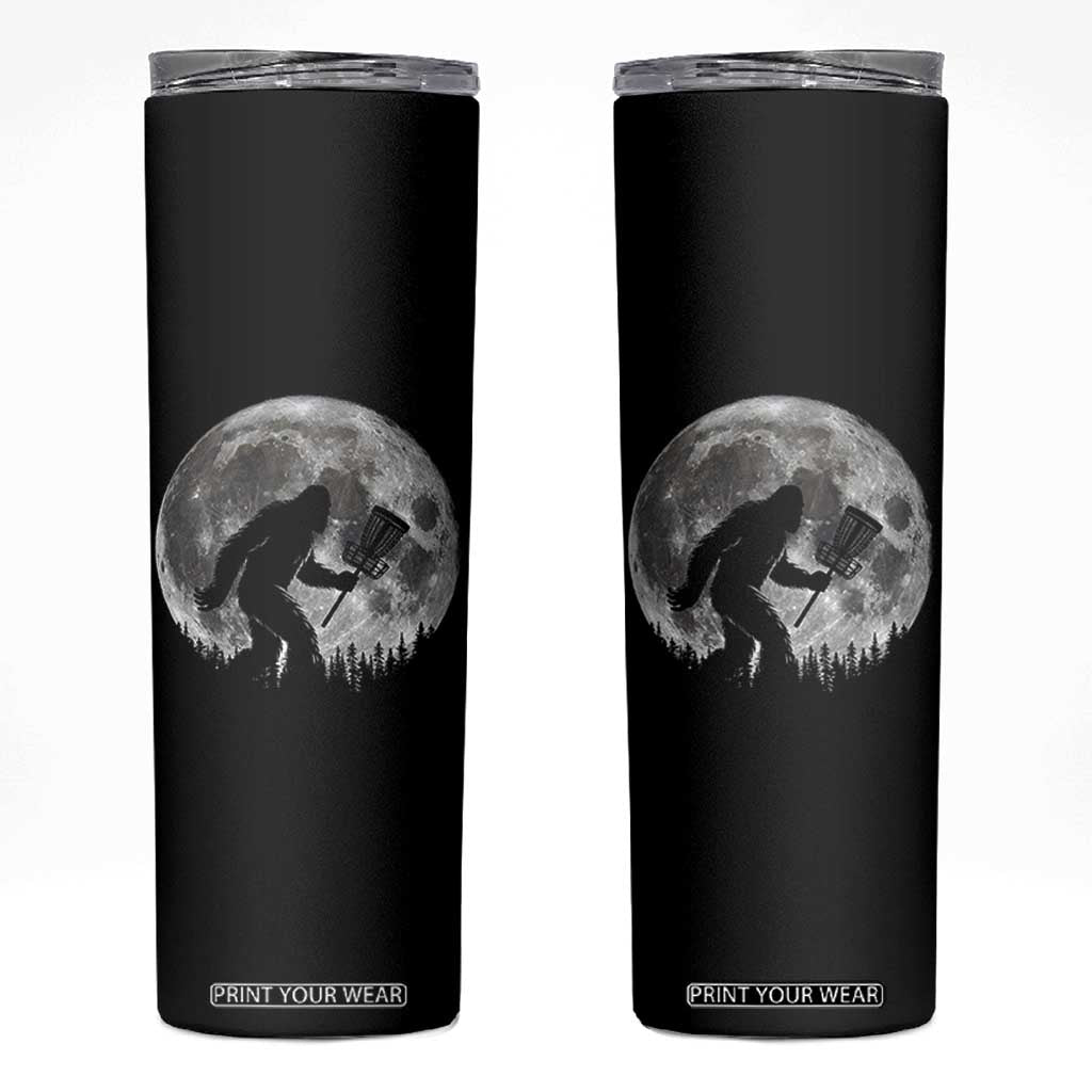 Disc Golf Bigfoot Skinny Tumbler Funny Cool Full Moon & Trees Sasquatch TS10 Black Print Your Wear