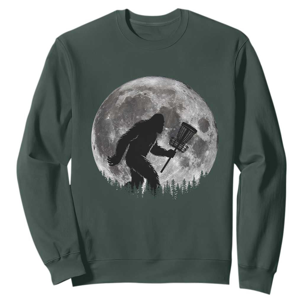 Disc Golf Bigfoot Sweatshirt Funny Cool Full Moon & Trees Sasquatch TS10 Dark Forest Green Print Your Wear