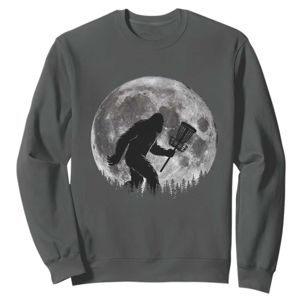 Disc Golf Bigfoot Sweatshirt Funny Cool Full Moon & Trees Sasquatch TS10 Dark Heather Print Your Wear
