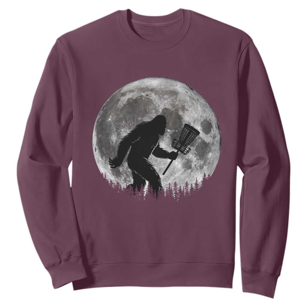 Disc Golf Bigfoot Sweatshirt Funny Cool Full Moon & Trees Sasquatch TS10 Maroon Print Your Wear