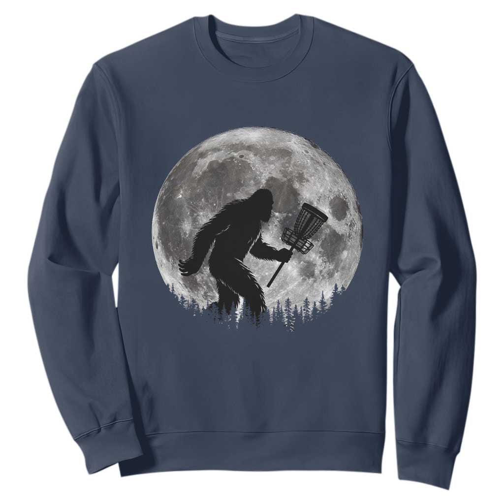 Disc Golf Bigfoot Sweatshirt Funny Cool Full Moon & Trees Sasquatch TS10 Navy Print Your Wear