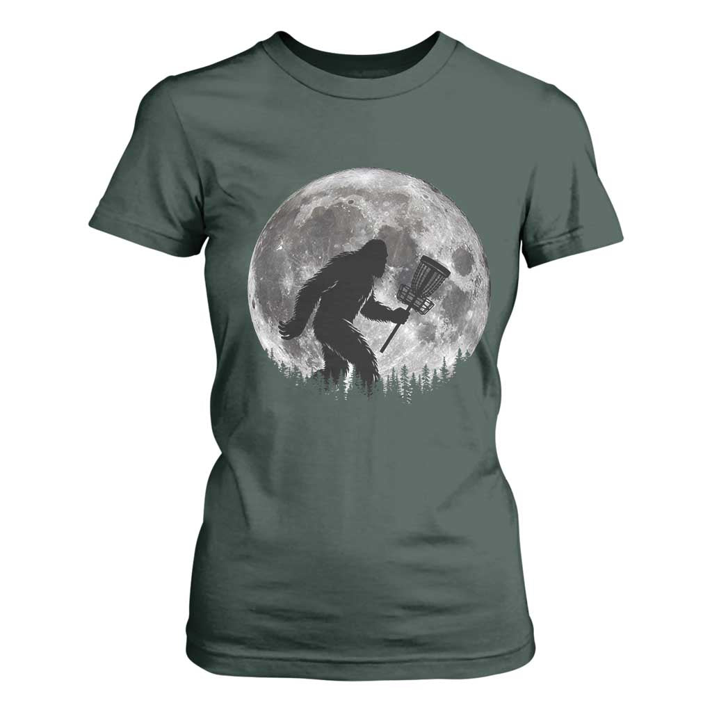 Disc Golf Bigfoot T Shirt For Women Funny Cool Full Moon & Trees Sasquatch TS10 Dark Forest Green Print Your Wear