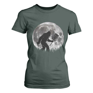 Disc Golf Bigfoot T Shirt For Women Funny Cool Full Moon & Trees Sasquatch TS10 Dark Forest Green Print Your Wear
