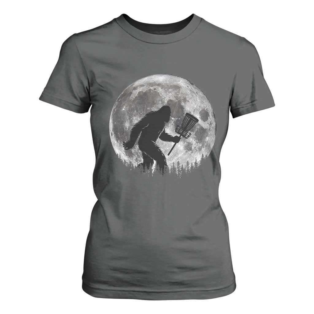 Disc Golf Bigfoot T Shirt For Women Funny Cool Full Moon & Trees Sasquatch TS10 Dark Heather Print Your Wear