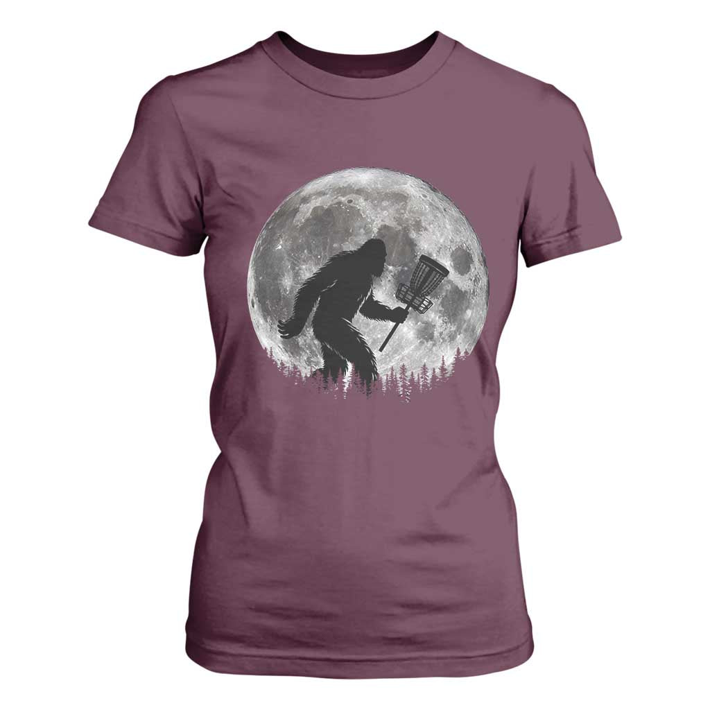 Disc Golf Bigfoot T Shirt For Women Funny Cool Full Moon & Trees Sasquatch TS10 Maroon Print Your Wear