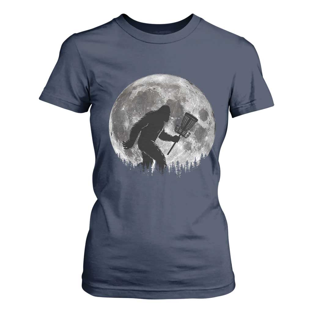 Disc Golf Bigfoot T Shirt For Women Funny Cool Full Moon & Trees Sasquatch TS10 Navy Print Your Wear
