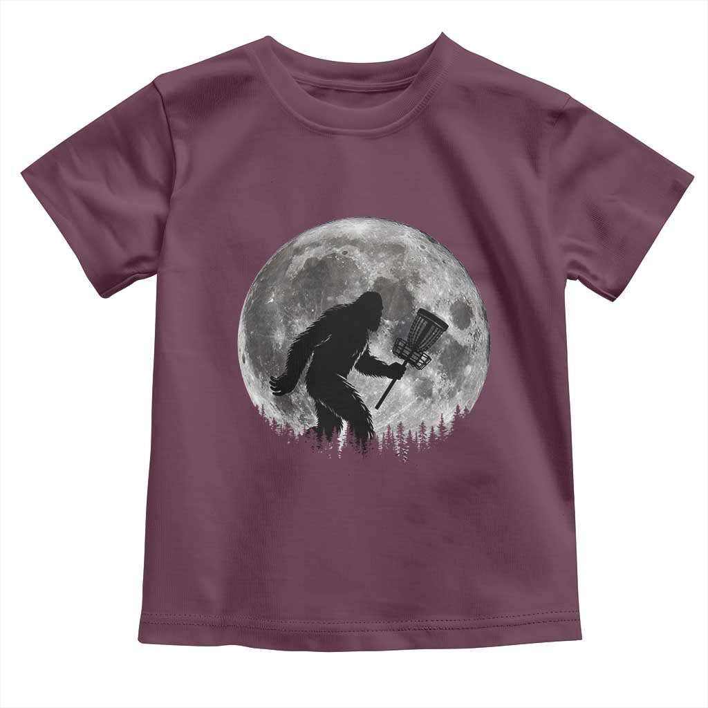Disc Golf Bigfoot Toddler T Shirt Funny Cool Full Moon & Trees Sasquatch TS10 Maroon Print Your Wear