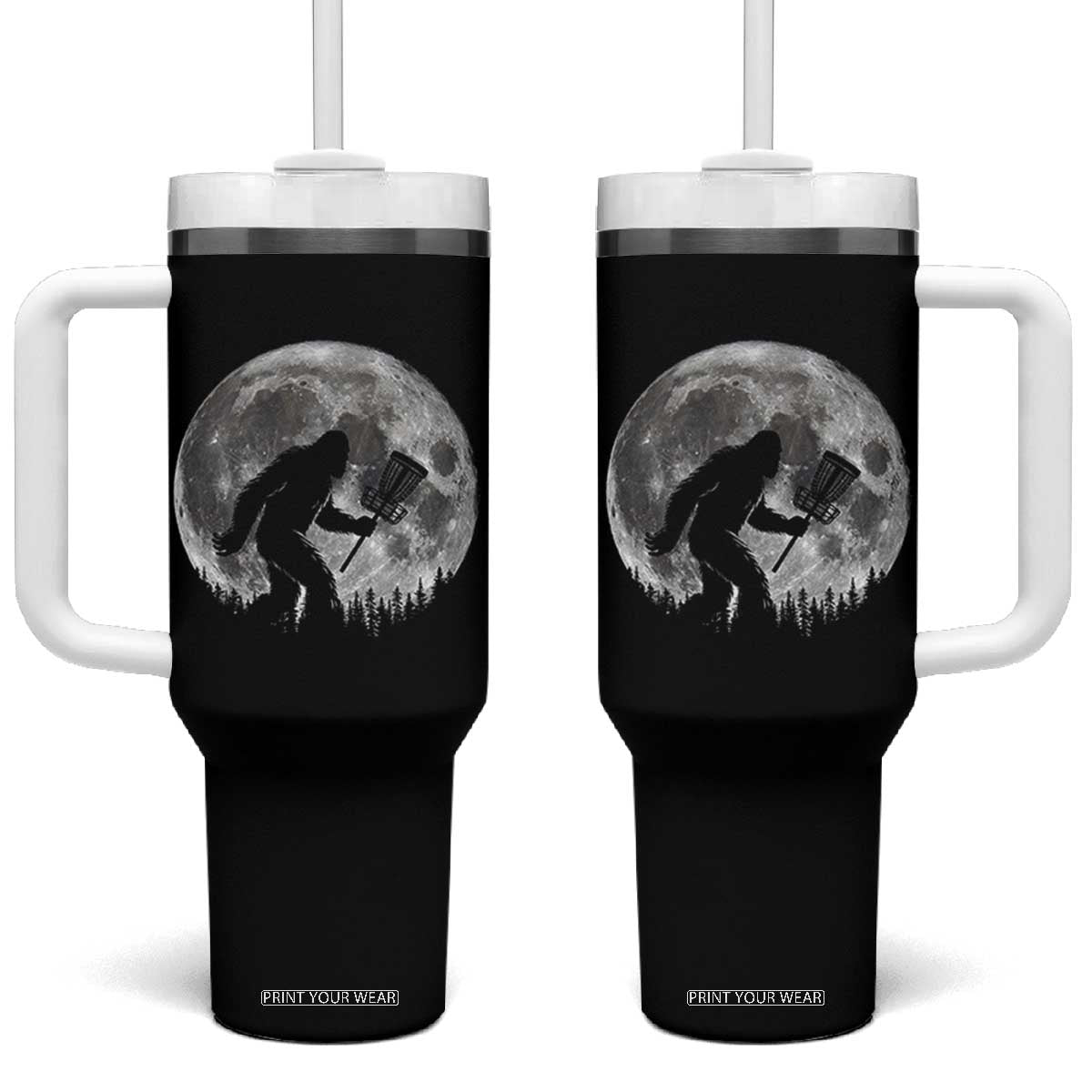 Disc Golf Bigfoot Tumbler With Handle Funny Cool Full Moon & Trees Sasquatch TS10 One Size: 40 oz Black Print Your Wear