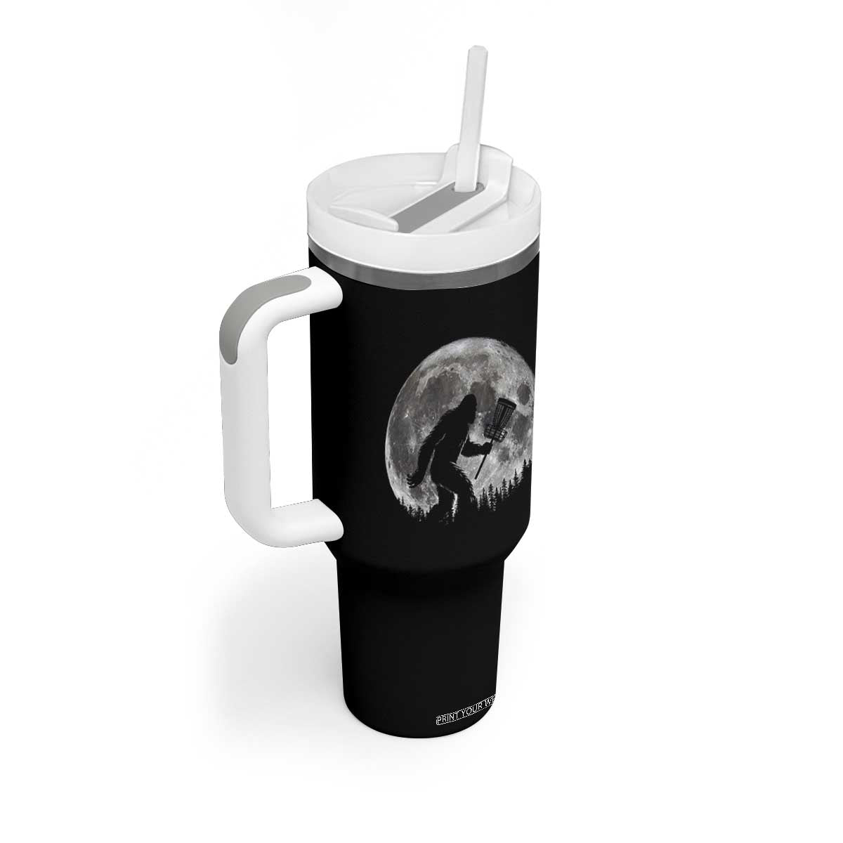 Disc Golf Bigfoot Tumbler With Handle Funny Cool Full Moon & Trees Sasquatch TS10 Print Your Wear