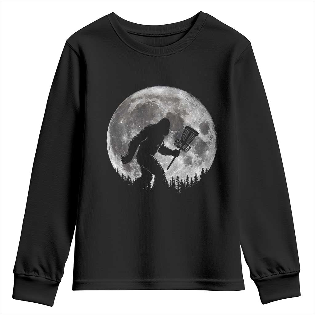 Disc Golf Bigfoot Youth Sweatshirt Funny Cool Full Moon & Trees Sasquatch TS10 Black Print Your Wear
