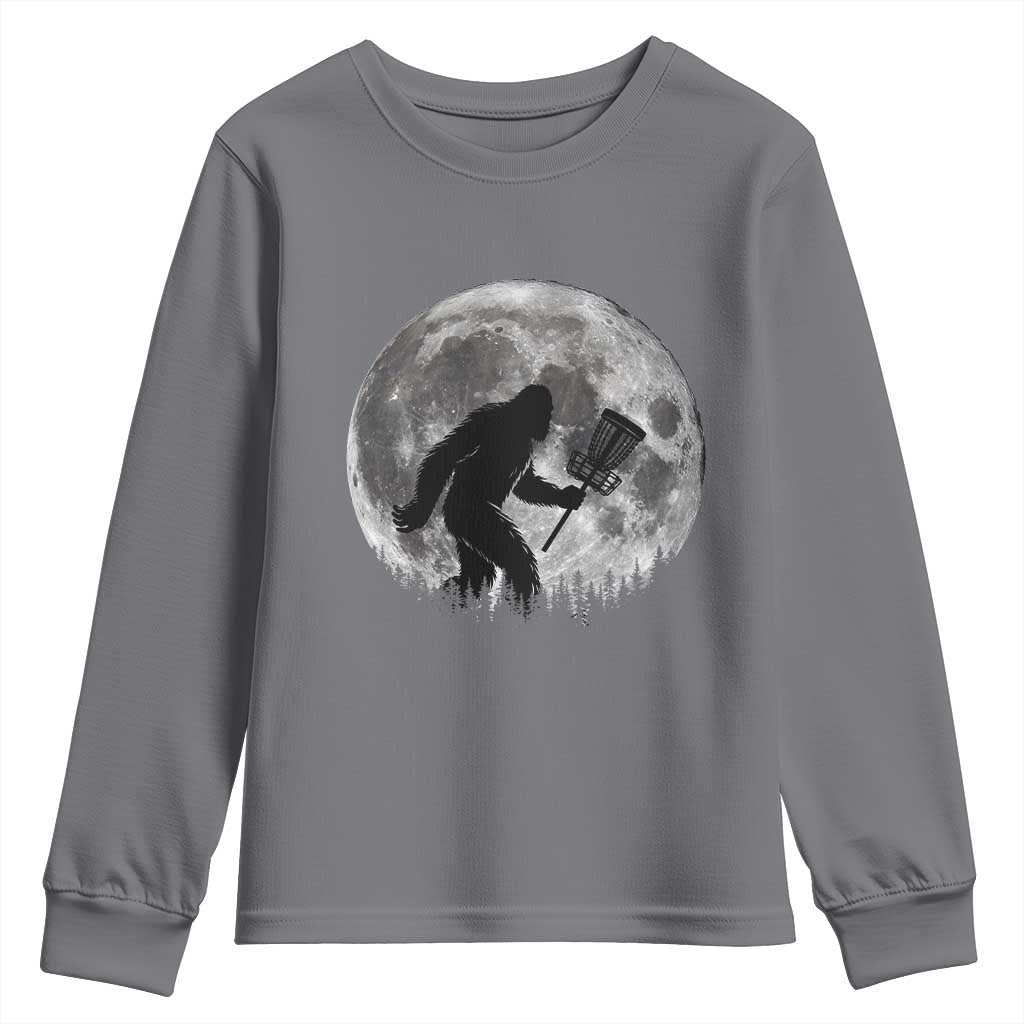 Disc Golf Bigfoot Youth Sweatshirt Funny Cool Full Moon & Trees Sasquatch TS10 Charcoal Print Your Wear