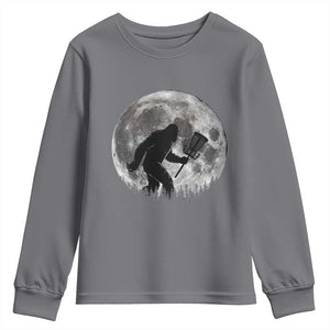 Disc Golf Bigfoot Youth Sweatshirt Funny Cool Full Moon & Trees Sasquatch TS10 Charcoal Print Your Wear
