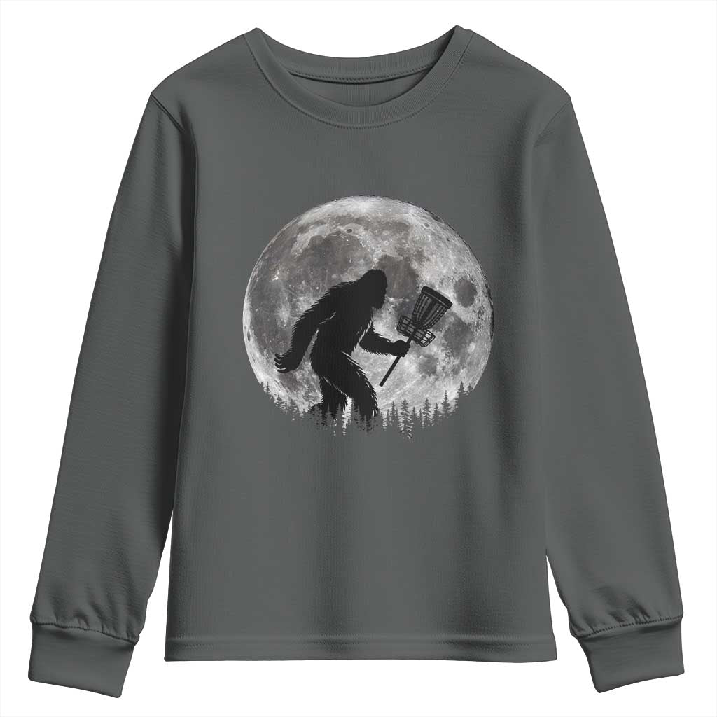 Disc Golf Bigfoot Youth Sweatshirt Funny Cool Full Moon & Trees Sasquatch TS10 Dark Heather Print Your Wear