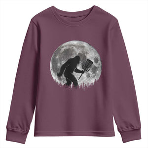 Disc Golf Bigfoot Youth Sweatshirt Funny Cool Full Moon & Trees Sasquatch TS10 Maroon Print Your Wear