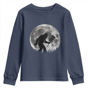 Disc Golf Bigfoot Youth Sweatshirt Funny Cool Full Moon & Trees Sasquatch TS10 Navy Print Your Wear