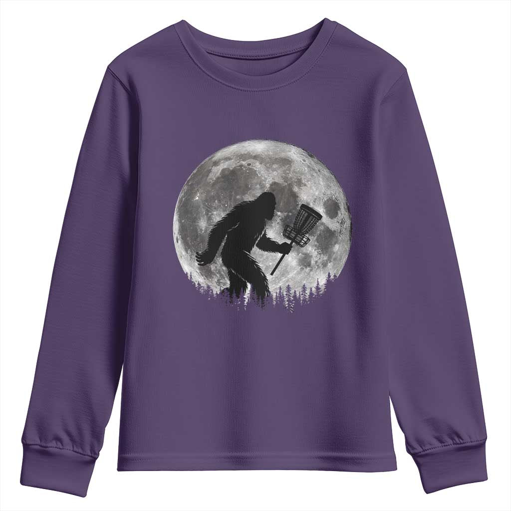 Disc Golf Bigfoot Youth Sweatshirt Funny Cool Full Moon & Trees Sasquatch TS10 Purple Print Your Wear