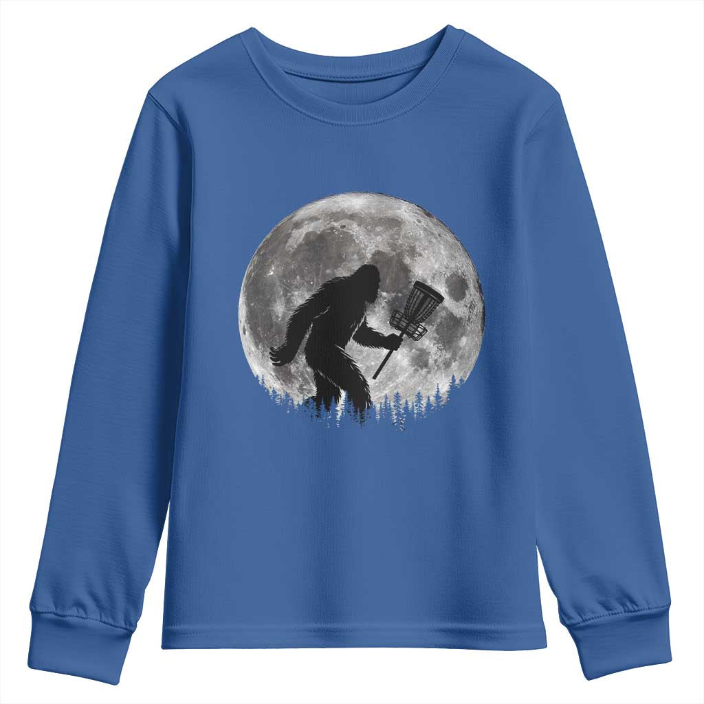 Disc Golf Bigfoot Youth Sweatshirt Funny Cool Full Moon & Trees Sasquatch TS10 Royal Blue Print Your Wear