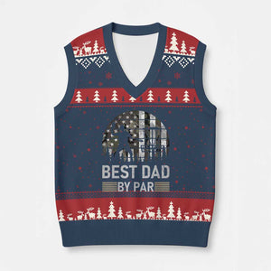 Disc Golf Best Dad By Par V-Neck Knit Sweater Vest Funny Sports Golfer Frisbee Camo American Flag - Print Your Wear