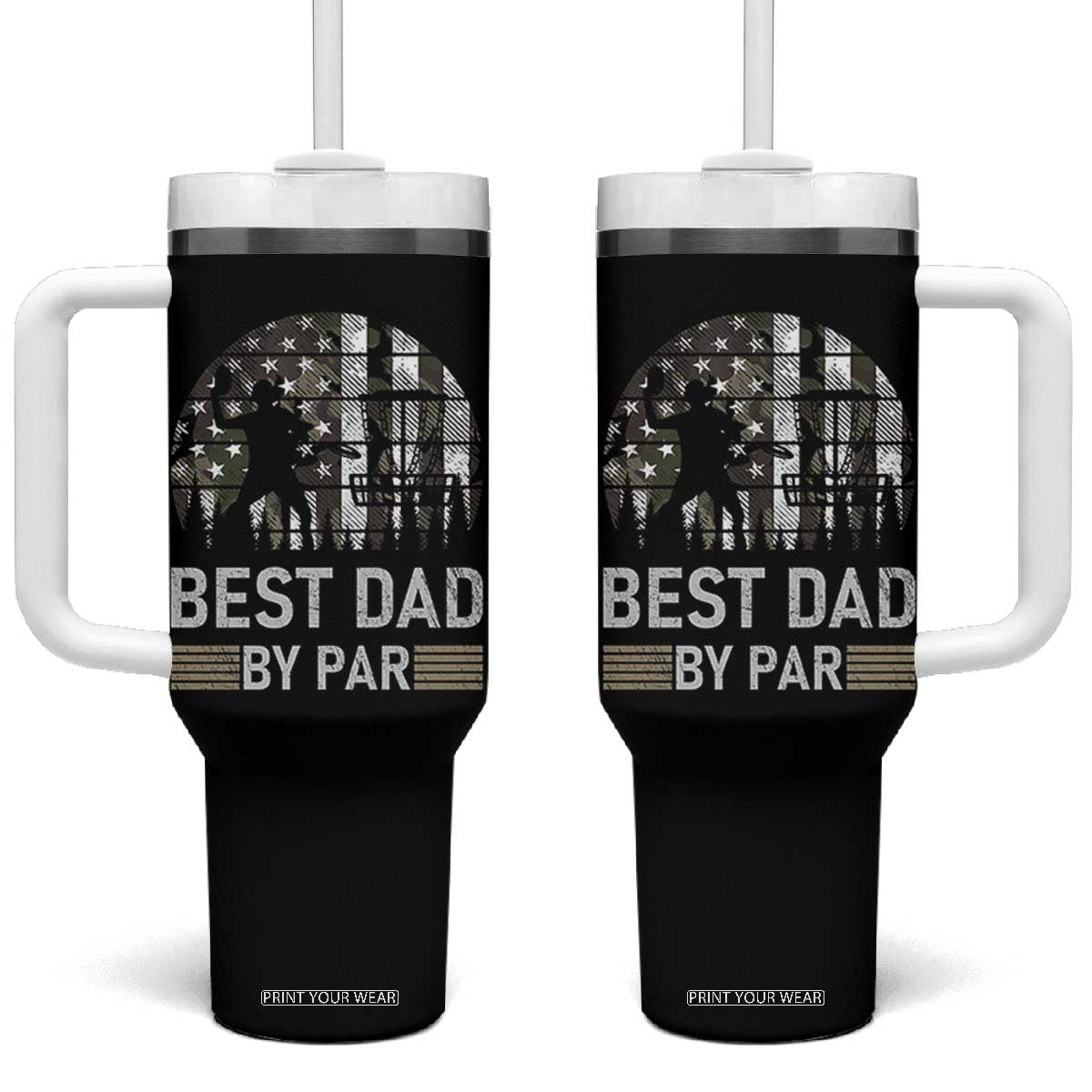Disc Golf Best Dad By Par Tumbler With Handle Funny Sports Golfer Frisbee Camo American Flag TS10 One Size: 40 oz Black Print Your Wear