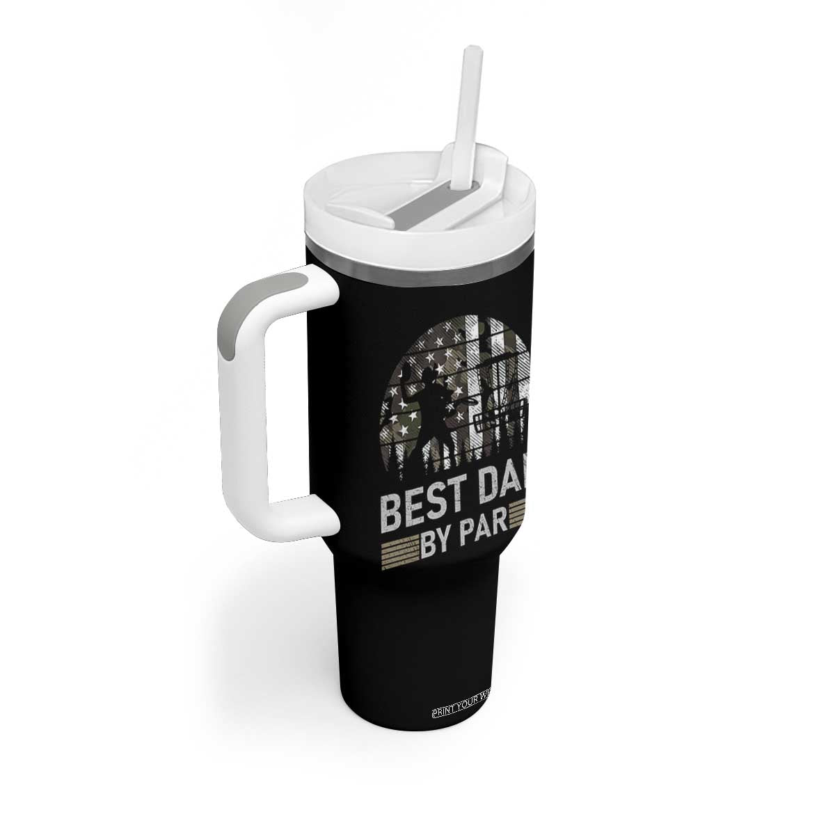 Disc Golf Best Dad By Par Tumbler With Handle Funny Sports Golfer Frisbee Camo American Flag TS10 Print Your Wear