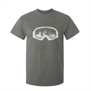 Skiing T Shirt For Kid Skiing Goggles Snow Wintersport Ski Snowboard TS10 Military Green Print Your Wear